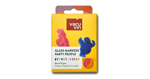 Emballage jaune des douze marque-verres Party People Vacu Vin