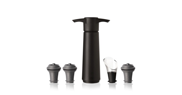 Set Wine Saver Vacu Vin avec pompe noire, trois bouchons et verseur
