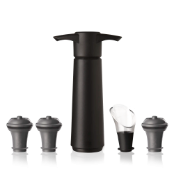 Set Wine Saver Vacu Vin avec pompe noire, trois bouchons et verseur