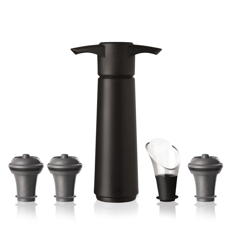Set Wine Saver Vacu Vin avec pompe noire, trois bouchons et verseur