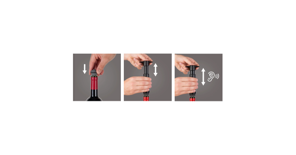 Étapes de mise sous vide avec la pompe Wine Saver Vacu Vin