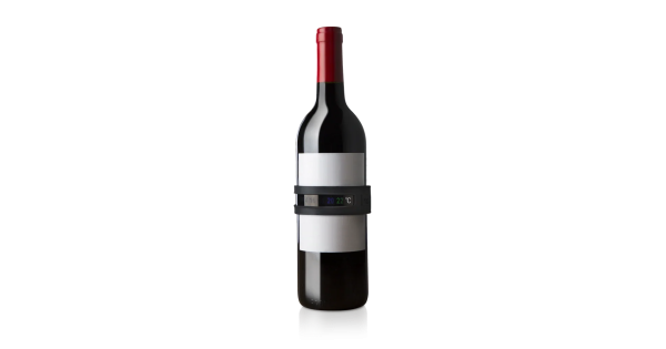 Thermomètre bracelet gris Vacu Vin autour d’une bouteille