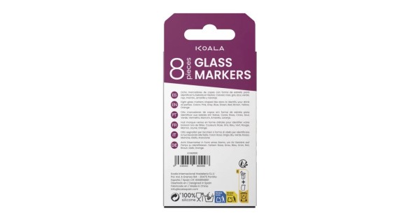 Dos de l’emballage des huit marque-verres Étoiles Koala