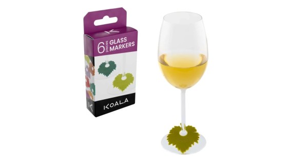 Boîte de six marque-verres Feuilles de vigne Koala avec verre