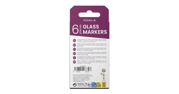 Dos de l’emballage des six marque-verres Feuilles de vigne Koala