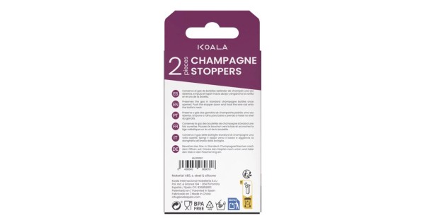Dos de l’emballage des deux bouchons à champagne Koala