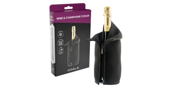 Gaine Tuxedo Premium noire Koala avec sa boîte et une bouteille