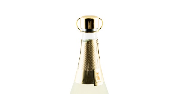 Bouchon Premium Koala en inox doré sur une bouteille de champagne