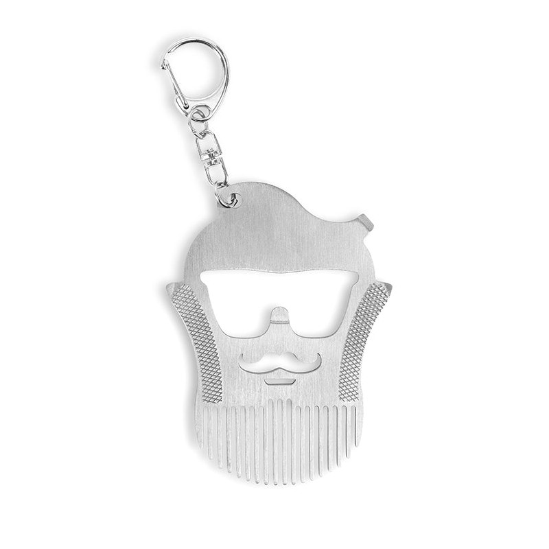 Peigne à barbe multifonction Kikkerland en inox avec attache porte-clés