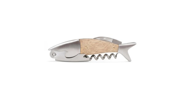 Sommelier Poisson Kikkerland en chêne clair et inox, outils repliés