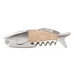 Sommelier Poisson Kikkerland en chêne clair et inox, outils repliés