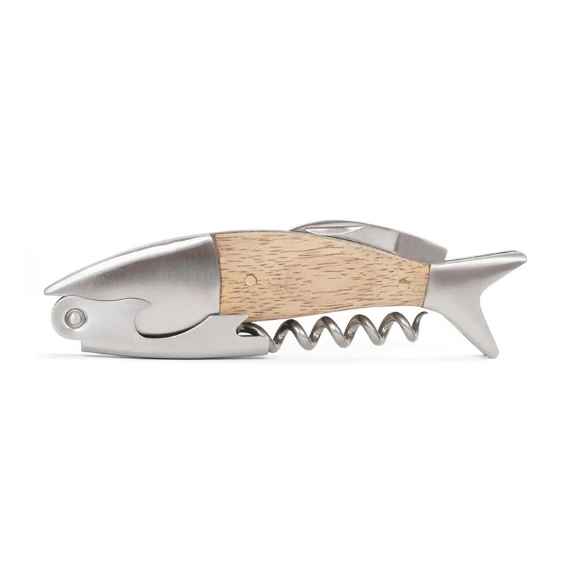 Sommelier Poisson Kikkerland en chêne clair et inox, outils repliés