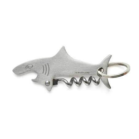 Porte-clés Requin Kikkerland en inox avec tire-bouchon replié