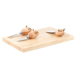 Set à fromage Souris Kikkerland avec planche en bois et trois couteaux
