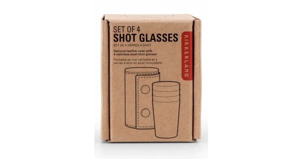 Boîte des quatre verres à shot inox avec étui Kikkerland