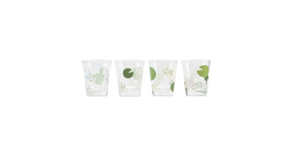 Quatre verres à shot Carpes Koï Kikkerland avec leur décor de poissons