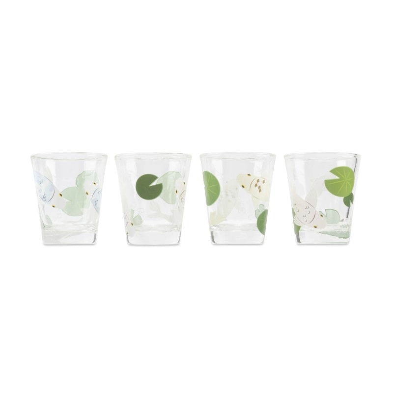 Quatre verres à shot Carpes Koï Kikkerland avec leur décor de poissons