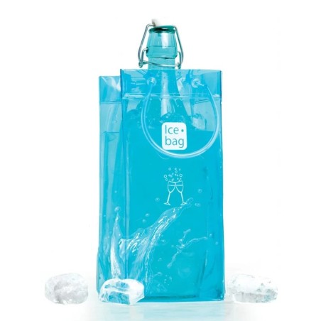 Sac rafraîchisseur Ice.Bag Classic bleu clair Frost Blue présenté avec une bouteille