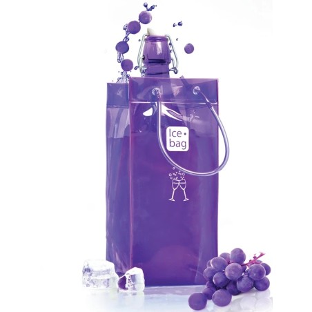 Sac rafraîchisseur Ice.Bag Classic violet Purple présenté avec une bouteille