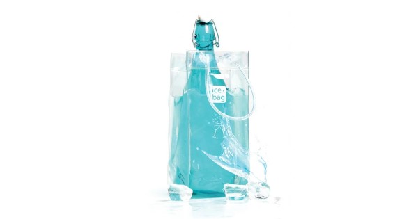 Sac rafraîchisseur Ice.Bag Classic transparent présenté avec une bouteille