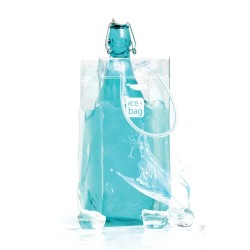 Sac rafraîchisseur Ice.Bag Classic transparent présenté avec une bouteille