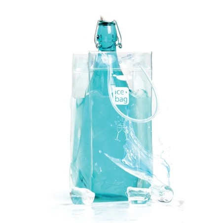 Sac rafraîchisseur Ice.Bag Classic transparent présenté avec une bouteille