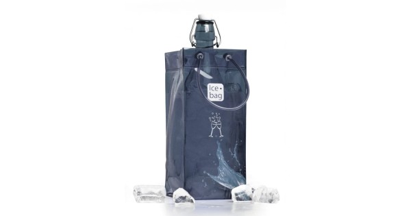 Sac rafraîchisseur Ice.Bag Classic gris fumé Smoke Grey présenté avec une bouteille