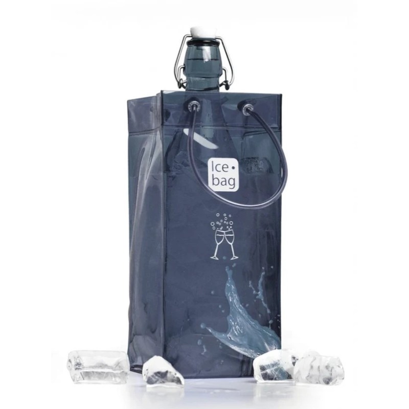 Sac rafraîchisseur Ice.Bag Classic gris fumé Smoke Grey présenté avec une bouteille