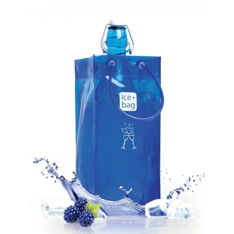 Sac rafraîchisseur Ice.Bag Classic bleu French Blue présenté avec une bouteille