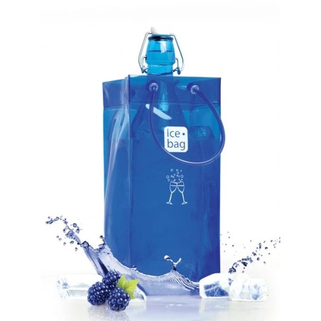 Sac rafraîchisseur Ice.Bag Classic bleu French Blue présenté avec une bouteille