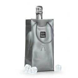 Sac rafraîchisseur Ice.Bag Classic argent mat présenté avec une bouteille