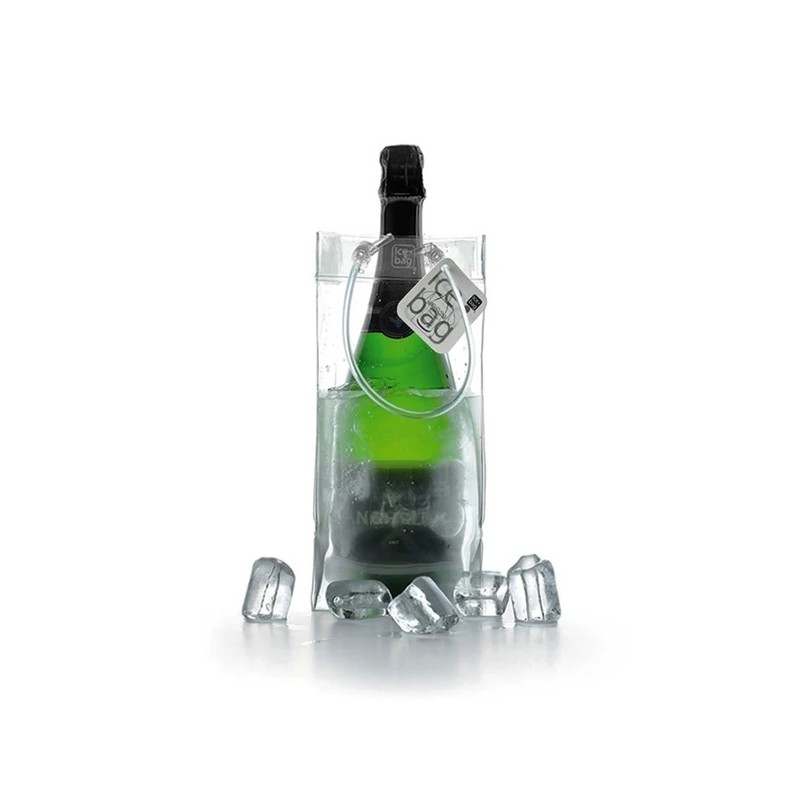 Sac rafraîchisseur Ice.Bag Pro Classic Clear présenté avec une bouteille