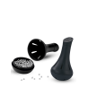 Billes nettoyantes en inox Bilbo Peugeot avec la fiole ouverte et son entonnoir