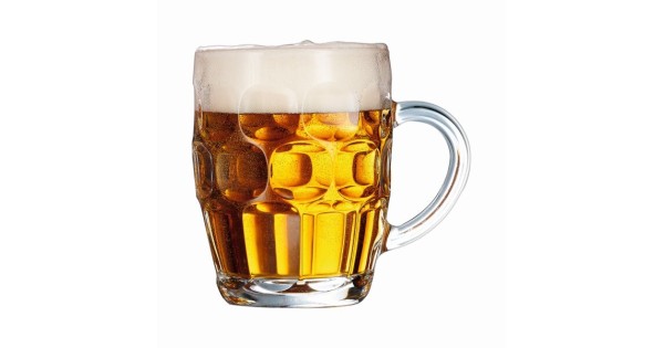 Chope Britannia 57 cl Arcoroc remplie de bière blonde avec mousse