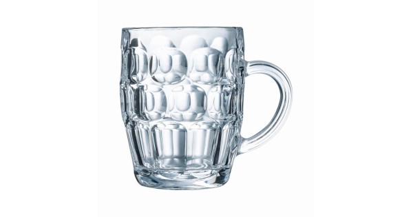 Chope à bière Britannia 57 cl Arcoroc vide, avec anse et reliefs arrondis