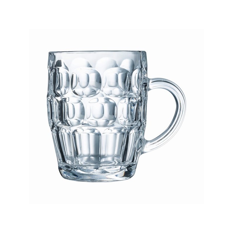 Chope à bière Britannia 57 cl Arcoroc vide, avec anse et reliefs arrondis