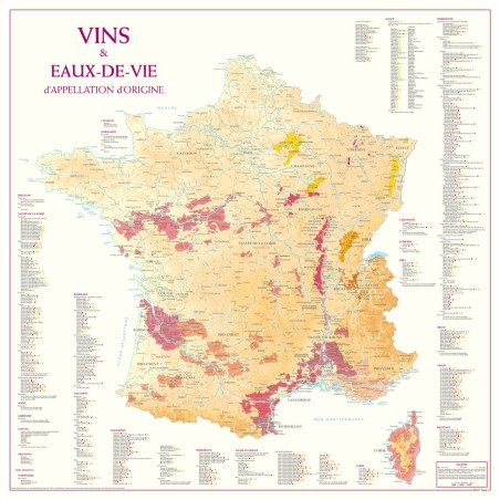 Poster de la France des vins et eaux-de-vie Benoît France, carte et tableaux des appellations