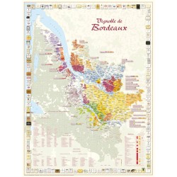 Poster du vignoble de Bordeaux Benoît France avec carte, étiquettes de châteaux et tableaux
