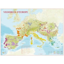 Carte murale des vignobles d’Europe Benoît France, régions viticoles et tableau par pays