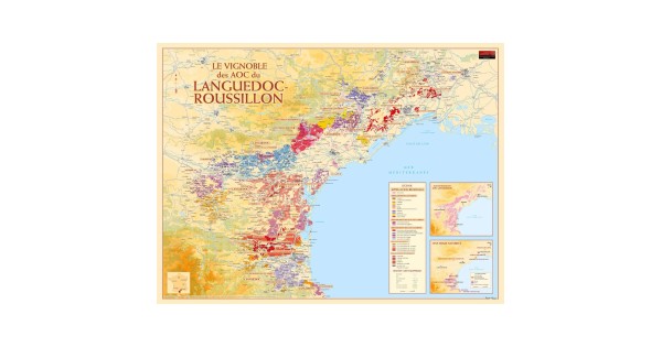 Poster Benoît France des vignobles du Languedoc et du Roussillon, relief et façade méditerranéenne
