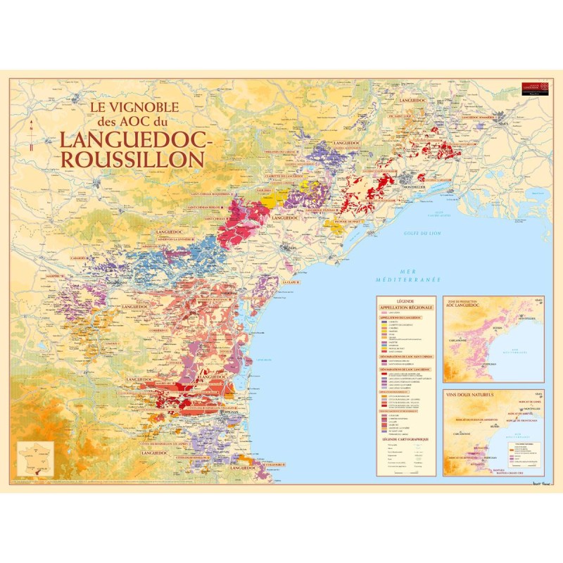 Poster Benoît France des vignobles du Languedoc et du Roussillon, relief et façade méditerranéenne