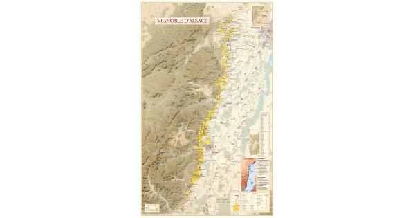 Poster vertical du vignoble d’Alsace Benoît France, communes, grands crus et carte géologique
