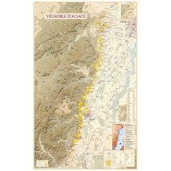 Poster vertical du vignoble d’Alsace Benoît France, communes, grands crus et carte géologique