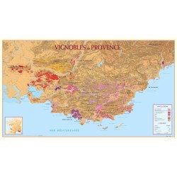 Poster des vignobles de Provence Benoît France, carte horizontale sur fond en relief