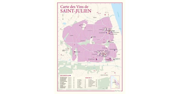 Carte des vins de Saint-Julien Benoît France 30 × 40 cm avec index des châteaux
