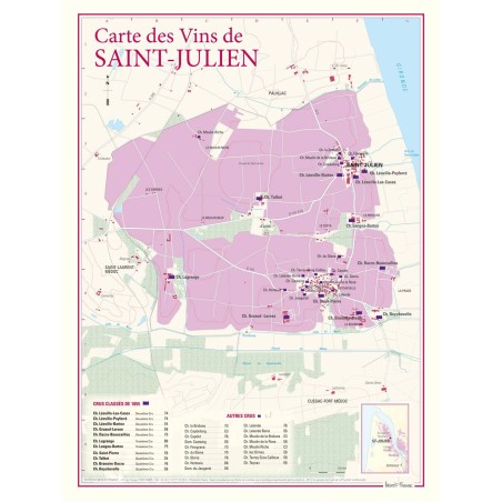 Carte des vins de Saint-Julien Benoît France 30 × 40 cm avec index des châteaux