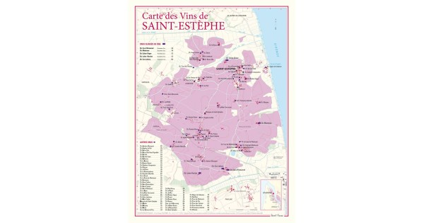 Carte de Saint-Estèphe Benoît France 30 × 40 cm, châteaux et vignoble sur la Gironde