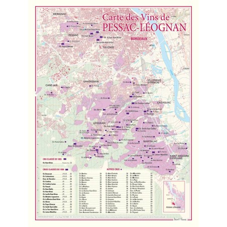 Carte de Pessac-Léognan Benoît France 30 × 40 cm, domaines et communes au sud de Bordeaux