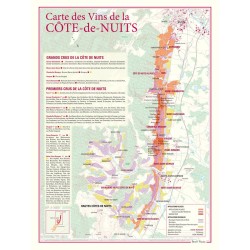 Carte de la Côte de Nuits Benoît France 30 × 40 cm, vignobles et tableaux des crus