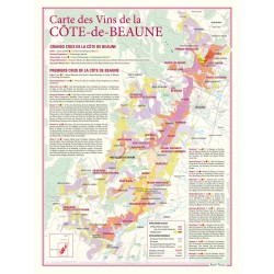 Carte de la Côte de Beaune Benoît France 30 × 40 cm, appellations et tableaux des premiers crus